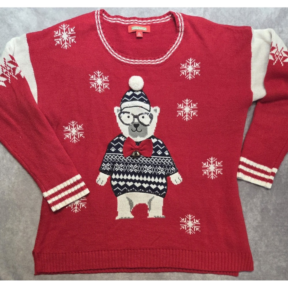 Holiday Traditions Polar Bear Ugly Christmas Sweater XL Red White 3D Y2K 90s